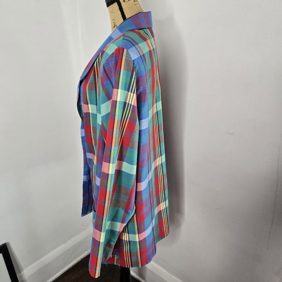 Vintage 80s 90s Blue Red Plaid Lightweight Plus Size Oversized Blazer - Picture 4 of 15
